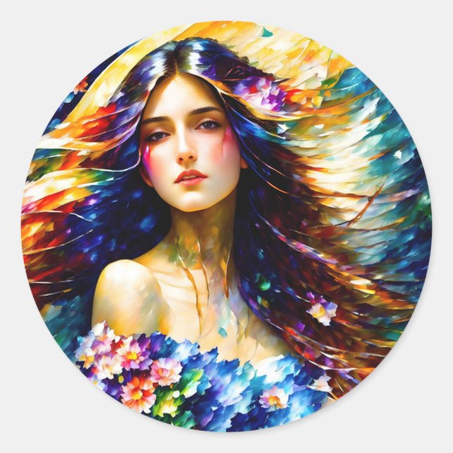 Pegatina Redonda Diosa de primavera (Anverso)
