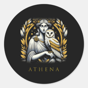 Pegatina Redonda Diosa De Sabiduría Y Guerra De Atenas