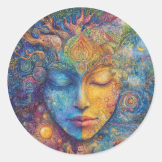 Pegatina Redonda Diosa del Espíritu de Woodland