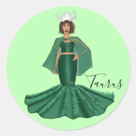 Pegatina Redonda Diosa del Tauro Zodiaco con cuernos