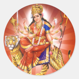 Pegatina Redonda Diosa Durga (diosa hindú)