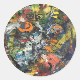 Pegatina Redonda Diosa Emplumada Abstracta por Hankamer Artjunkhaus
