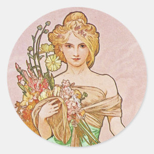 Pegatina Redonda Diosa floral