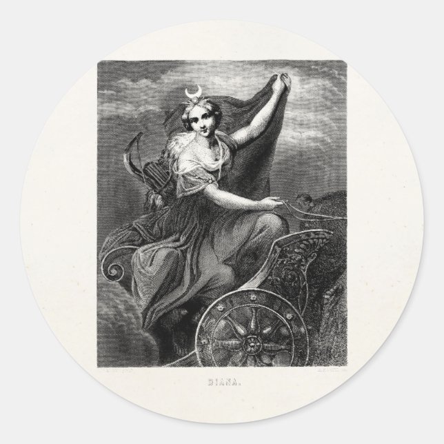Pegatina Redonda Diosa griega vintage Diana Artemis (Anverso)