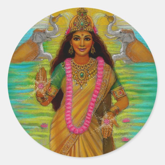 Pegatina Redonda Diosa Lakshmi Sticker (Anverso)