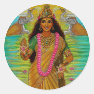 Pegatina Redonda Diosa Lakshmi Sticker