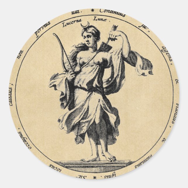 Pegatina Redonda Diosa Luna (Anverso)