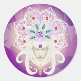Pegatina Redonda Diosa Meditación Om Sticker