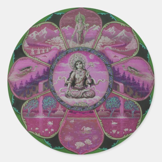 Pegatina Redonda Diosa Tara Mandala (Anverso)