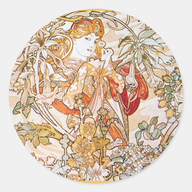 Pegatina Redonda Diosa vintage alphonse・ (Anverso)