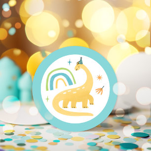 Pegatina Redonda Diplodocus Dinosaur Birthday Party Favor