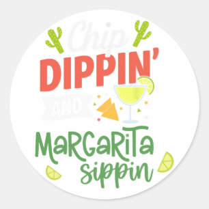 Pegatina Redonda Dippin Gracioso Y Margarita Sippin' Cinco De Mayo