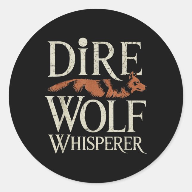 Pegatina Redonda Dire Wolf Whisperer Grunge (Anverso)