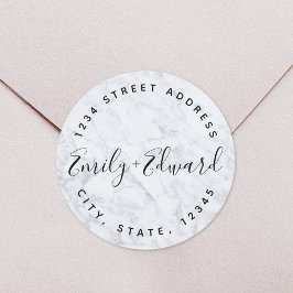 Pegatina Redonda Dirección Boda de nombres de parejas de mármol mod