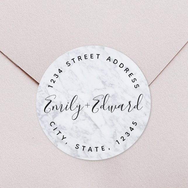 Pegatina Redonda Dirección Boda de nombres de parejas de mármol mod (Subido por el creador)