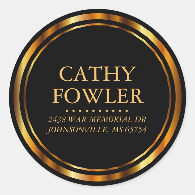 Pegatina Redonda Dirección circular redonda - Negro y oro (Anverso)