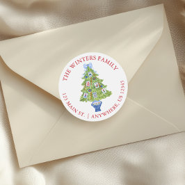 Pegatina Redonda Dirección de árbol de navidad de acuarela Mahjong