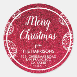 Pegatina Redonda Dirección de Baubles de Navidades Blancos Purpurin