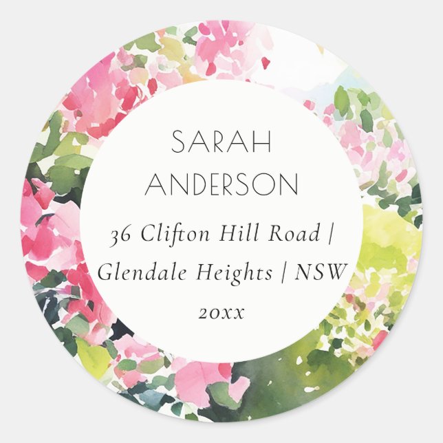 Pegatina Redonda Dirección de Bougainvillea Tropical Rosa Verde (Anverso)