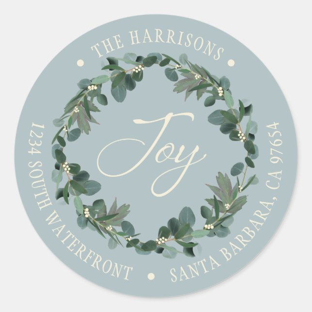 Pegatina Redonda Dirección de devolución azul turbia de alegría nav (Anverso)