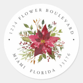 Pegatina Redonda Dirección de devolución botánica de Poinsettia Bou