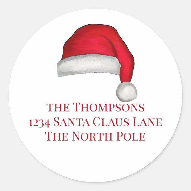 Pegatina Redonda Dirección de devolución caprichosa de Santa Hat (Anverso)