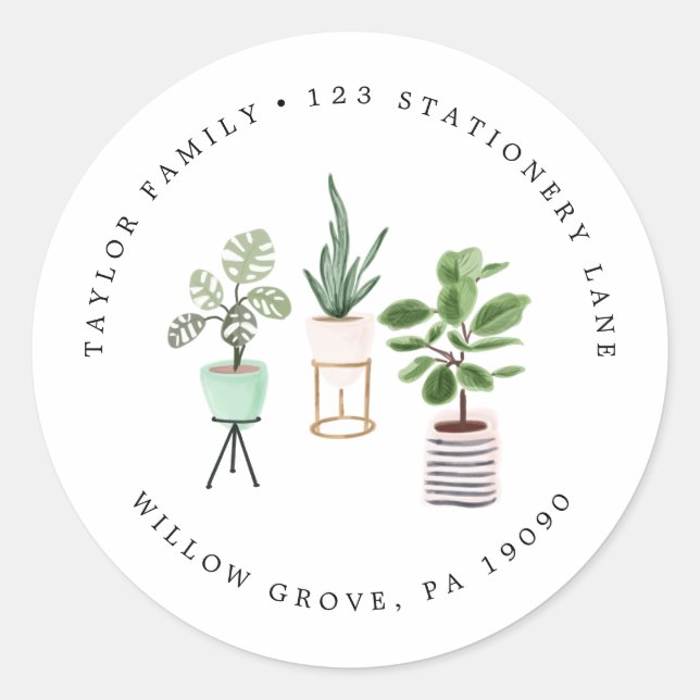 Pegatina Redonda Dirección de devolución circular de plantas de cas (Anverso)