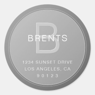 Pegatina Redonda Dirección de devolución con gradiente gris de mono