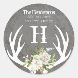 Pegatina Redonda Dirección de devolución con monograma de cornament