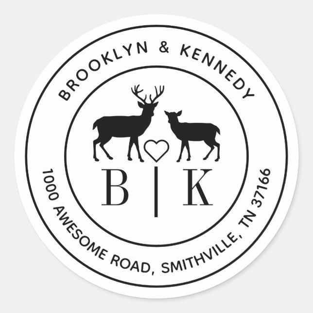 Pegatina Redonda Dirección de devolución con monograma de venado pa (Anverso)