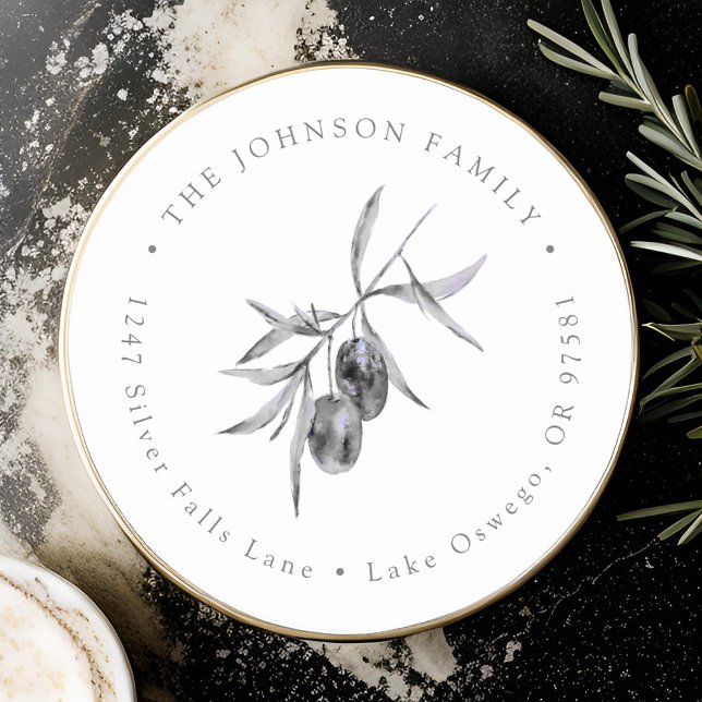 Pegatina Redonda Dirección de devolución con rama de olivo en acuar (Subido por el creador)