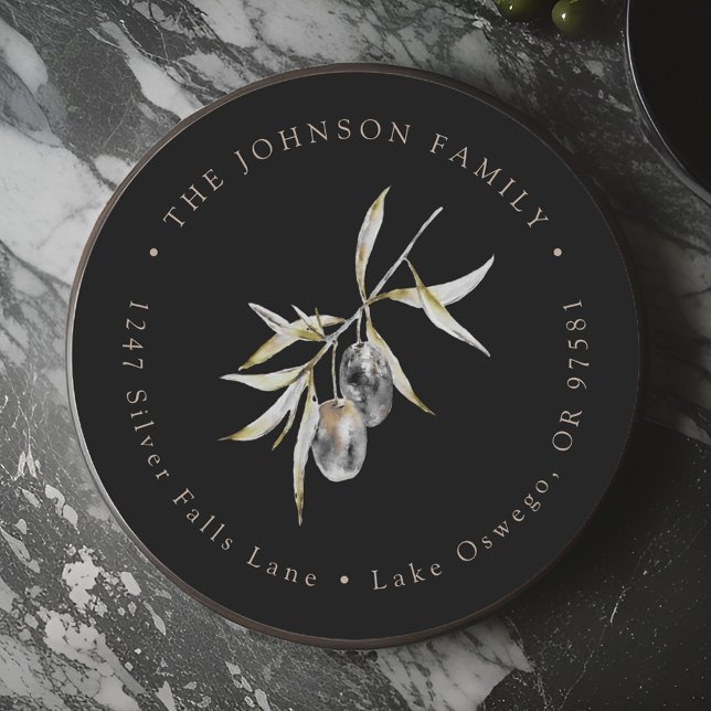 Pegatina Redonda Dirección de devolución con rama de olivo en acuar (Subido por el creador)