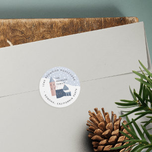 Pegatina Redonda Dirección de devolución de aldea de Snowy