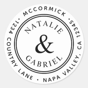Pegatina Redonda Dirección de devolución de Ampersand y Boda