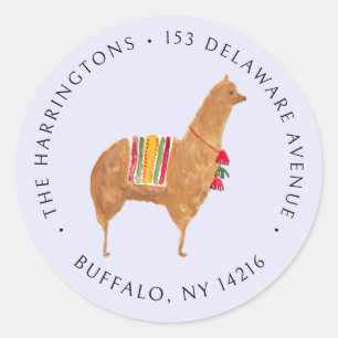 Pegatina Redonda Dirección de devolución de animal de alpaca linda 