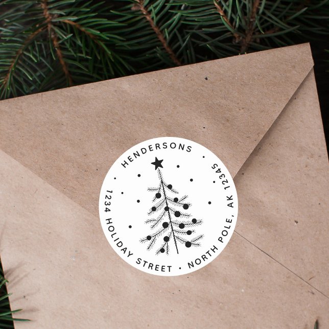 Pegatina Redonda Dirección de devolución de árbol de Navidad blanco (Subido por el creador)