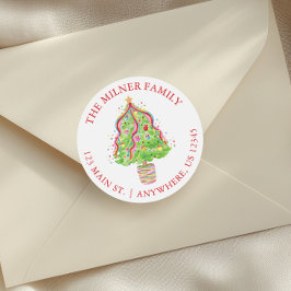 Pegatina Redonda Dirección de devolución de árbol de navidad de env