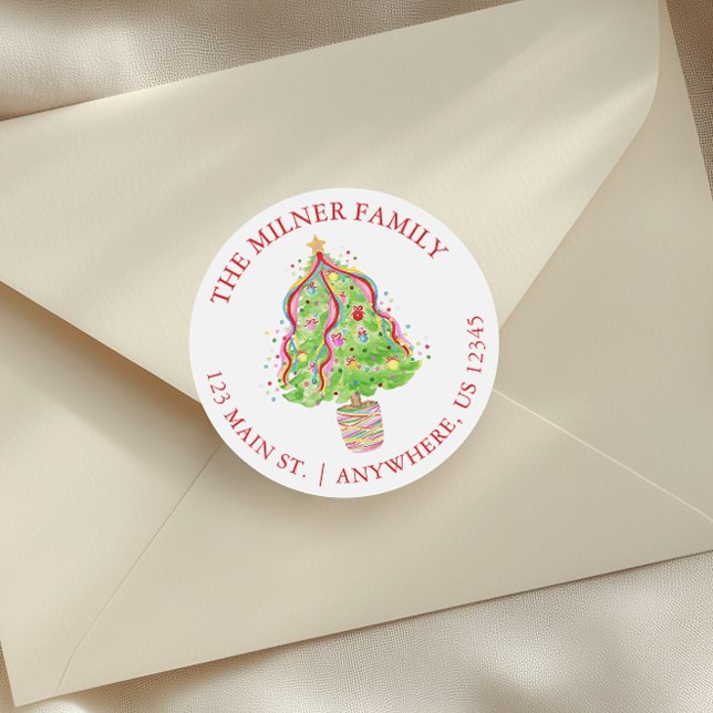 Pegatina Redonda Dirección de devolución de árbol de navidad de env (Subido por el creador)