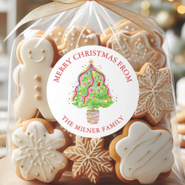 Pegatina Redonda Dirección de devolución de árbol de navidad de env