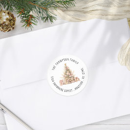 Pegatina Redonda Dirección de devolución de árbol de navidad de oro