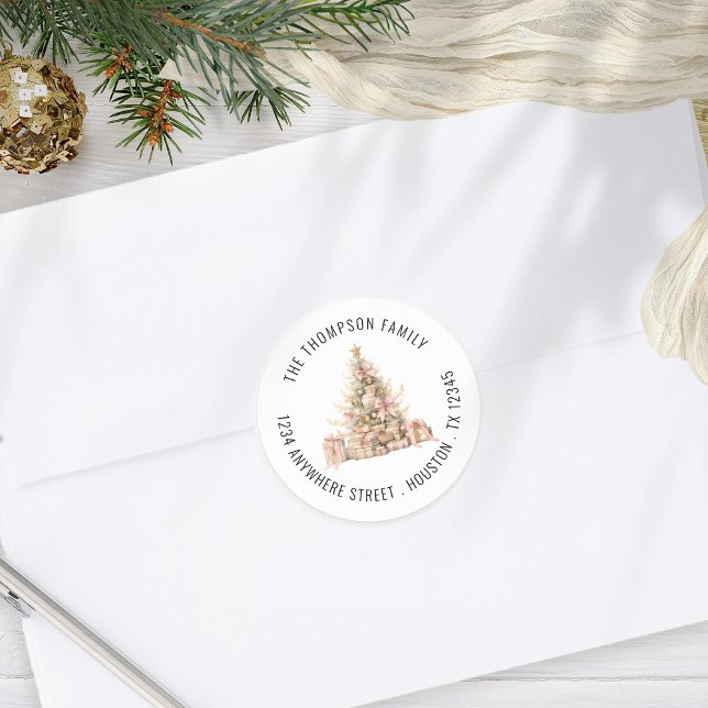 Pegatina Redonda Dirección de devolución de árbol de navidad de oro (Subido por el creador)