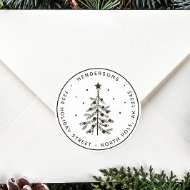 Pegatina Redonda Dirección de devolución de árbol de Navidad negro