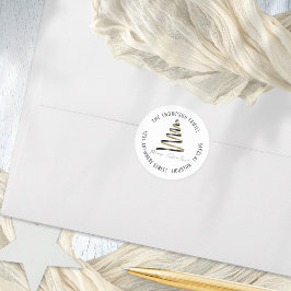 Pegatina Redonda Dirección de devolución de árbol de Navidad negro