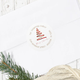 Pegatina Redonda Dirección de devolución de árbol de Navidad rojo d