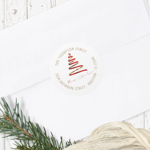 Pegatina Redonda Dirección de devolución de árbol de Navidad rojo d