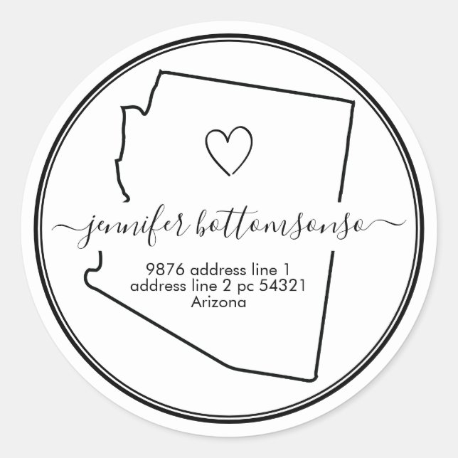 Pegatina Redonda dirección de devolución de Arizona Firma corazón (Anverso)