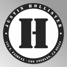 Pegatina Redonda Dirección de devolución de B&W de monograma de Gua