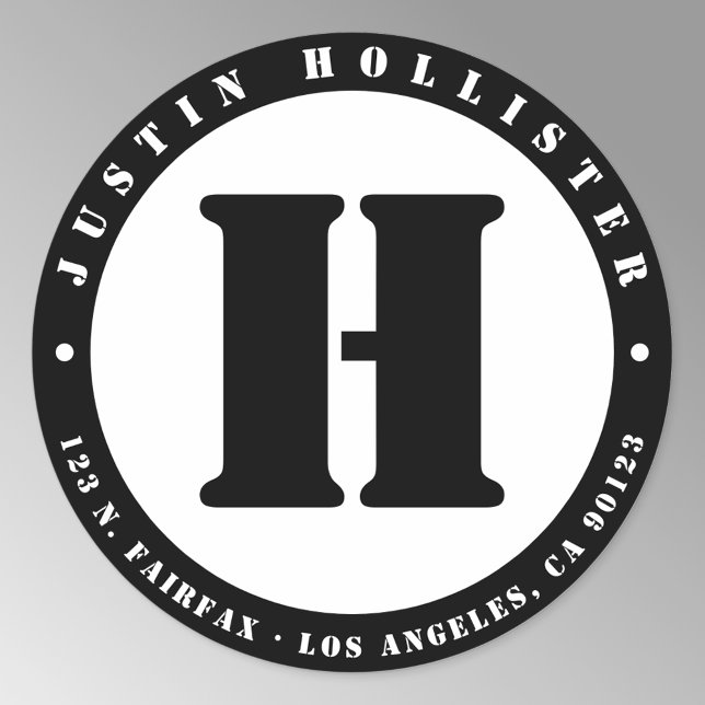 Pegatina Redonda Dirección de devolución de B&W de monograma de Gua (Subido por el creador)