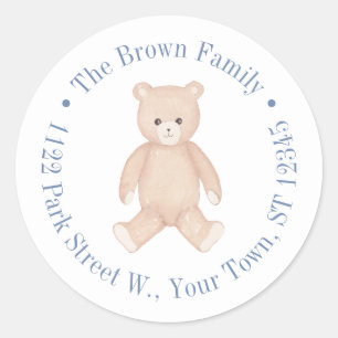 Pegatina Redonda Dirección de devolución de baby shower de oso de p