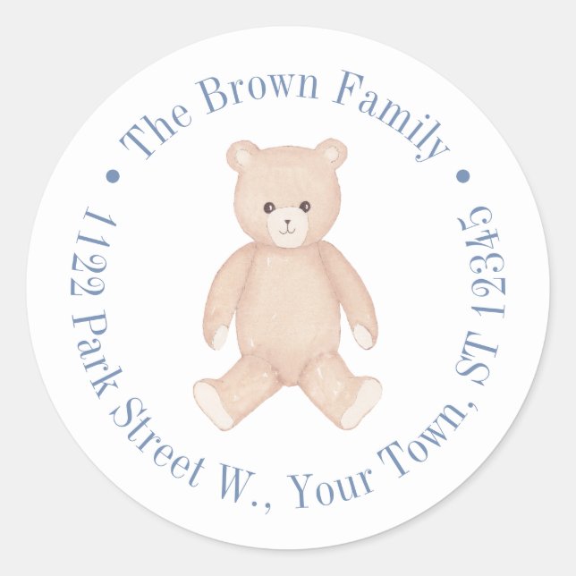 Pegatina Redonda Dirección de devolución de Baby Shower tradicional (Anverso)